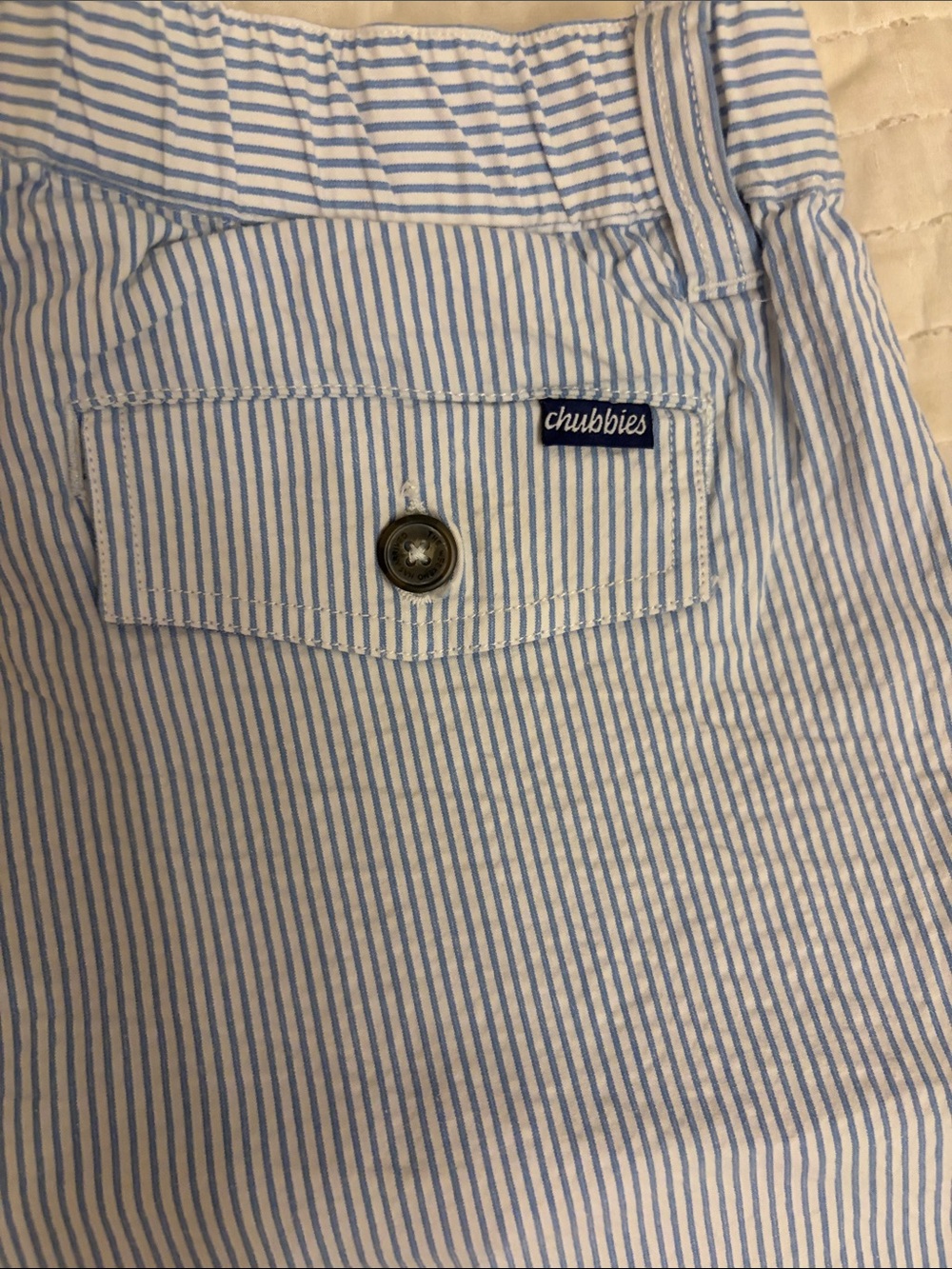 Chubbies Light Blue and White Seersucker Shorts. Large 5.5” inseam